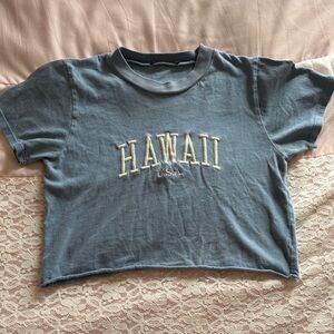 Brandy Melville Embroidered Hawaii Crop Top Blue | Vintage Style T-Shirt